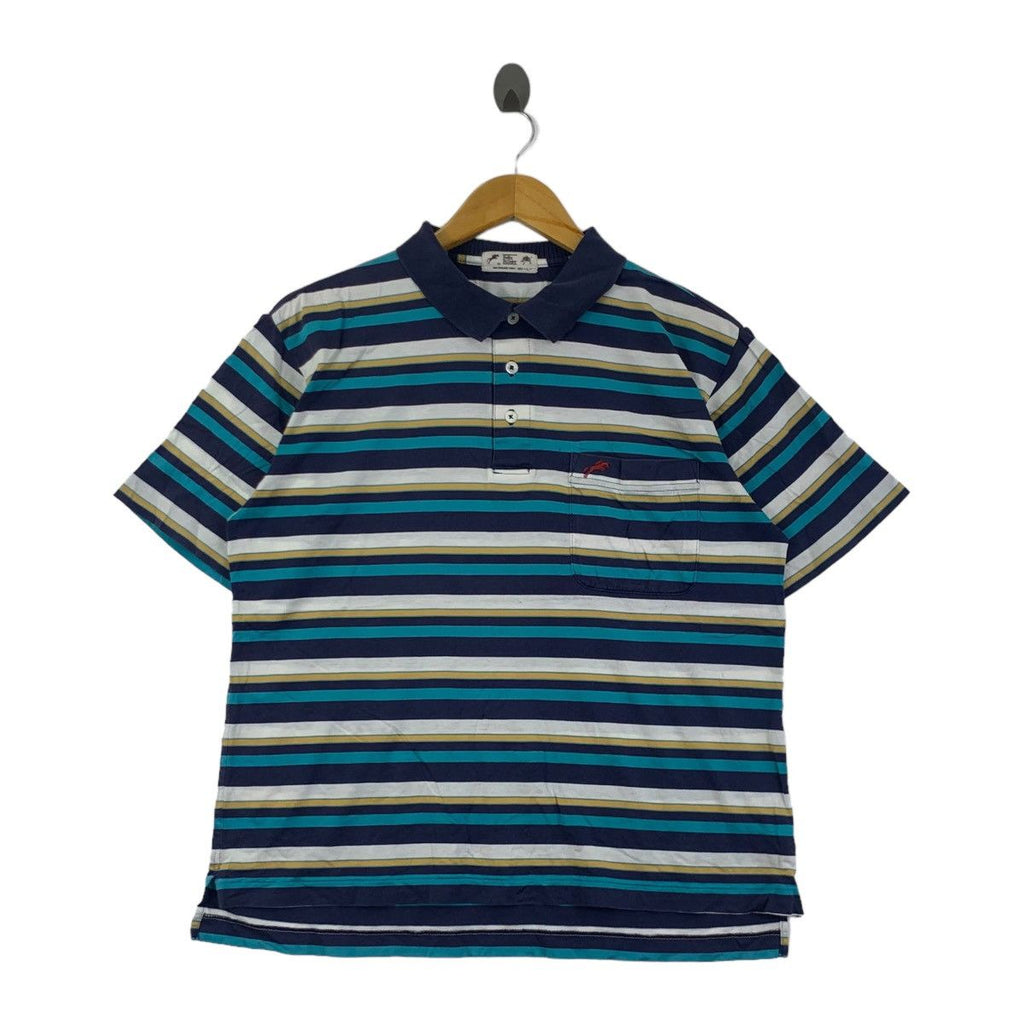 Vintage FELIX BUHLER RIDING Horse Swiss Polo Tee Shirt Striped Pocket