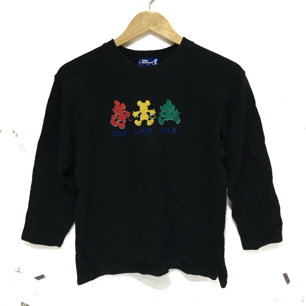 Vintage MICKEY MOUSE Sweatshirt Tokyo Disneyland Cartoon Anime Crew Sweater Black