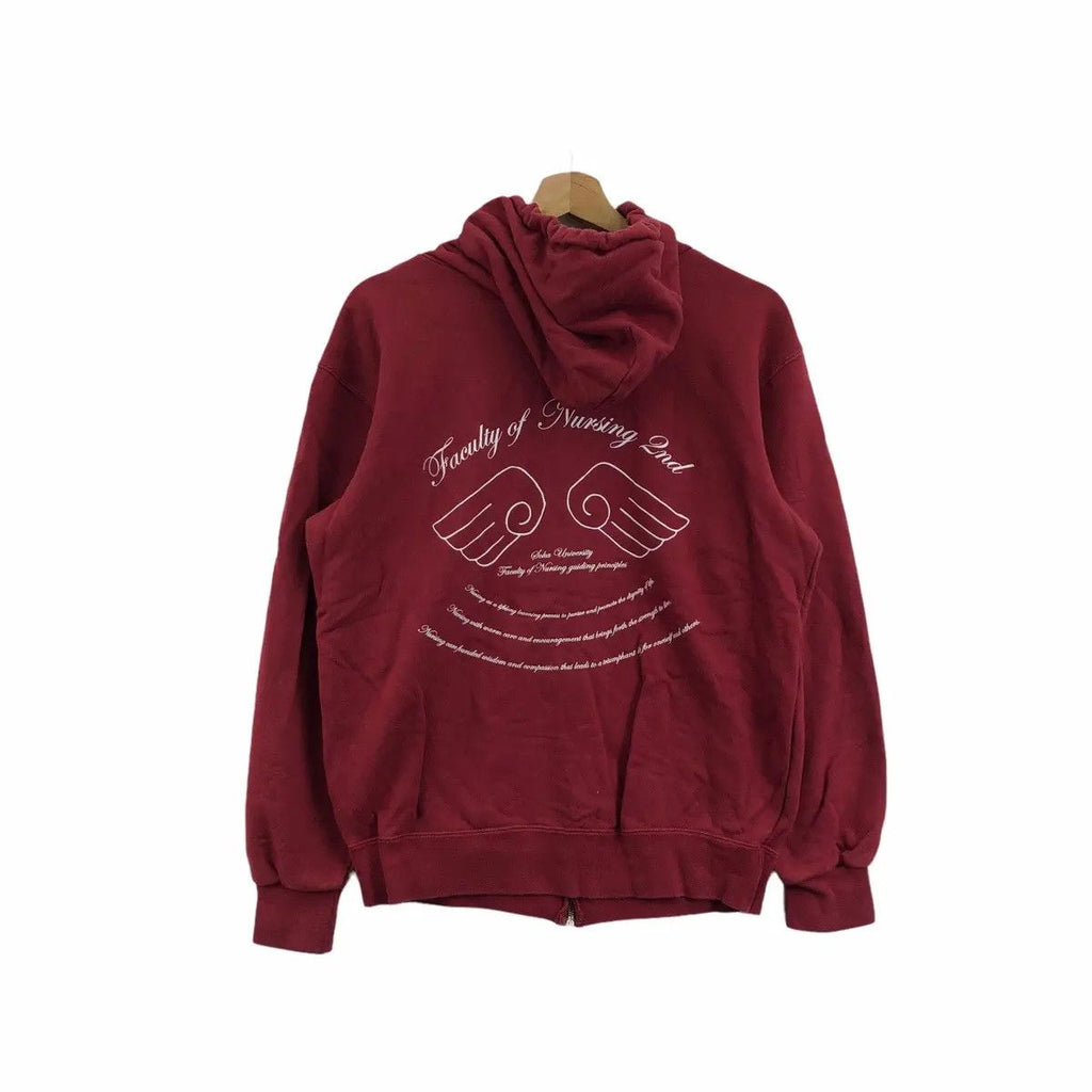 Vintage SOKA UNIVERSITY NURSING Faculty Red Hoodie Pullover Sweater Alma Mater