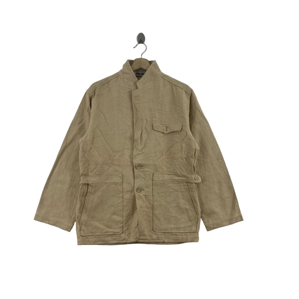 Vintage JULIANO JAPAN Boro Duck Canvas Heavy Fabric Coat Jacket Natural Dye