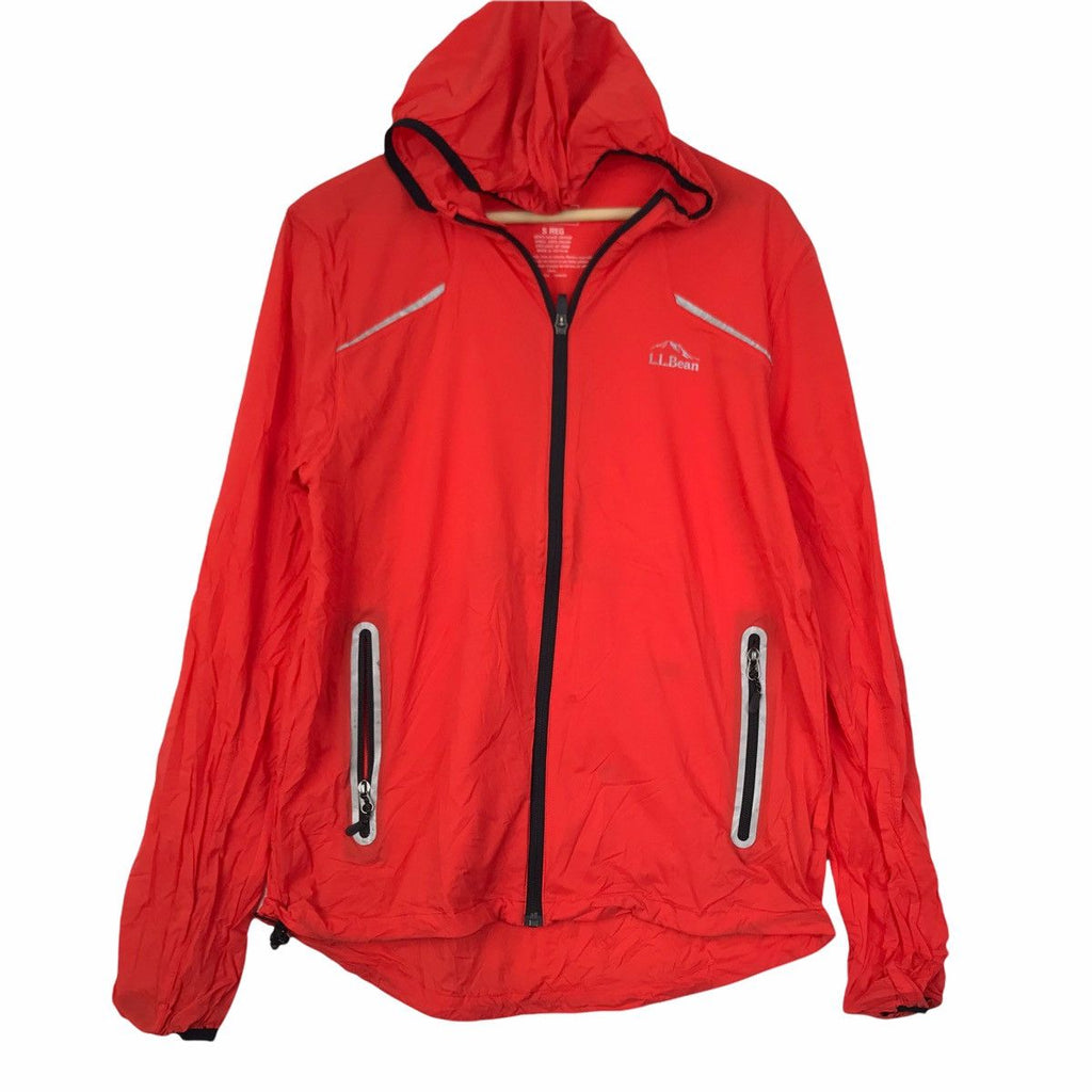 Vintage L.L. BEAN USA Hiking Mountain Orange Nylon Windbreaker Hoodie Jacket Outdoor
