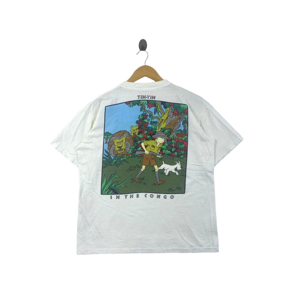Vintage THE ADVENTURES OF TINTIN Congo Movie Tee Shirt Top Detective Film