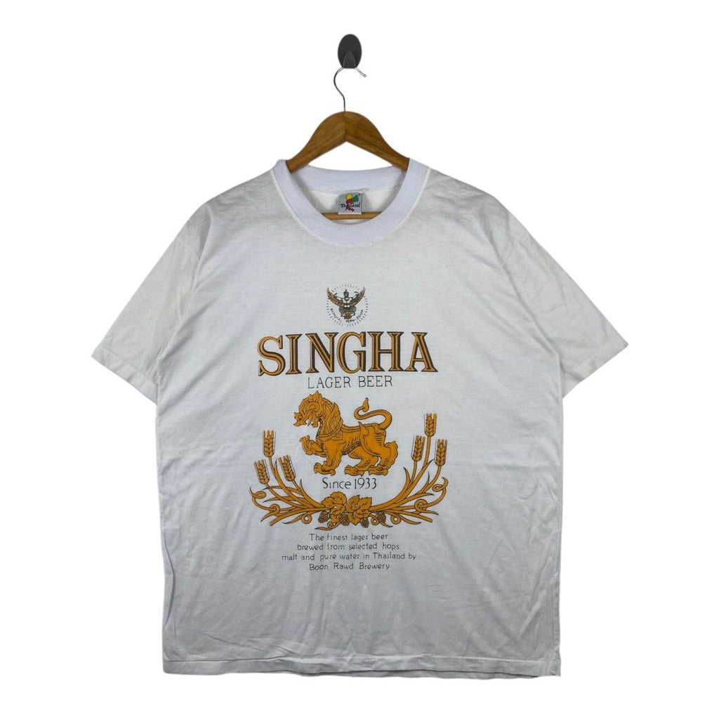 Vintage SINGHA LAGER BEER Thailand Original Brew Tee Shirt Top Beach Summer Vacation