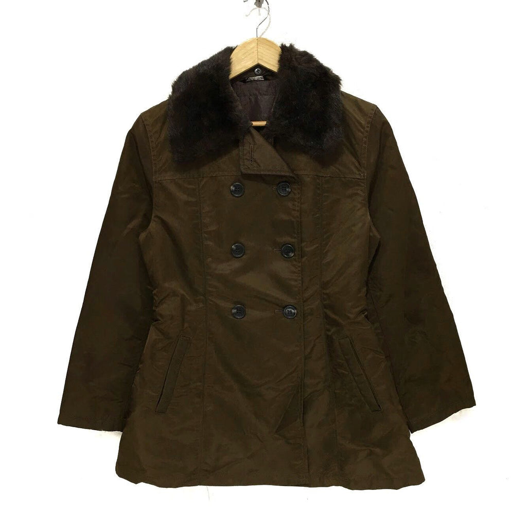 Vintage COMME CA DU MODE Japan Faux Fur Collar Peacoat Jacket Coat Parka Trench Double Breasted