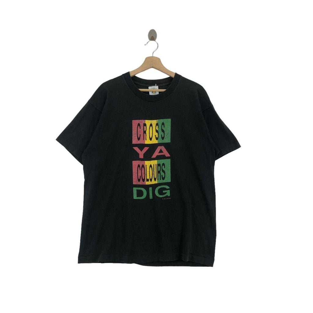 Vtg 90’ CROSS COLOURS USA Ya Dig Hip Hop Rap Tee Shirt Gangster Threads 4 Life