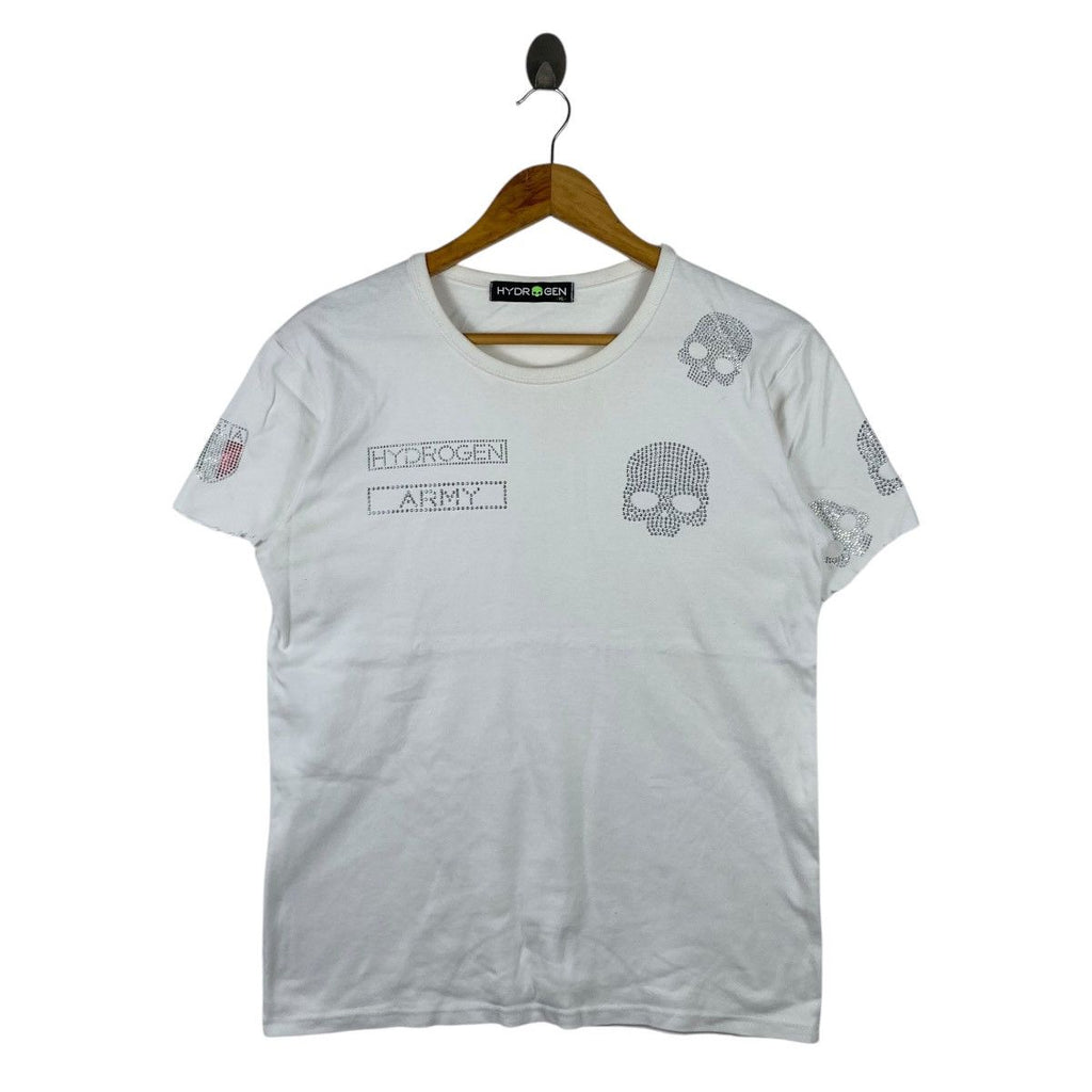 HYDROGEN ITALIA ARMY Bling Swarovski Skull Bones Tee Shirt Top Illustration Artist