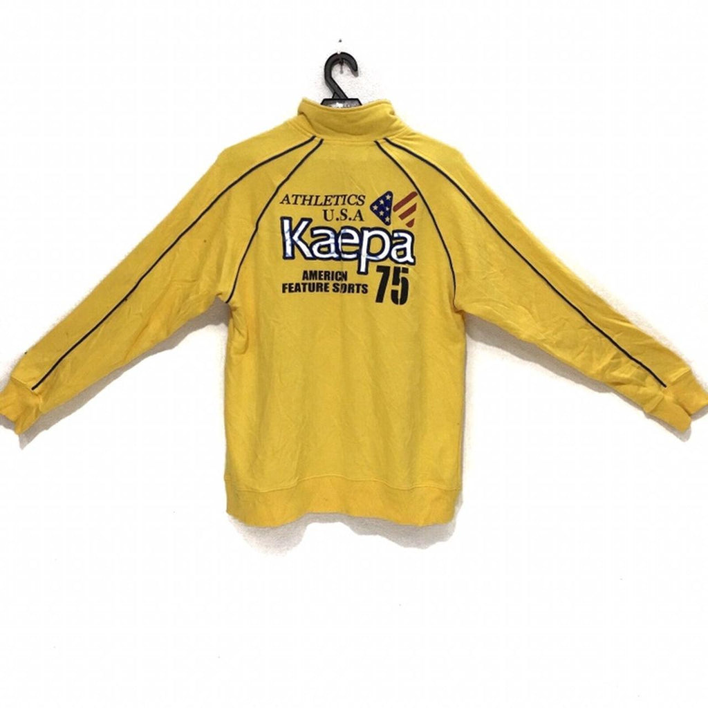 Vintage KAEPA ATHLETIC USA Sport Big Logo Zip Up Sweater Yellow Sweatshirt Tennis Gym