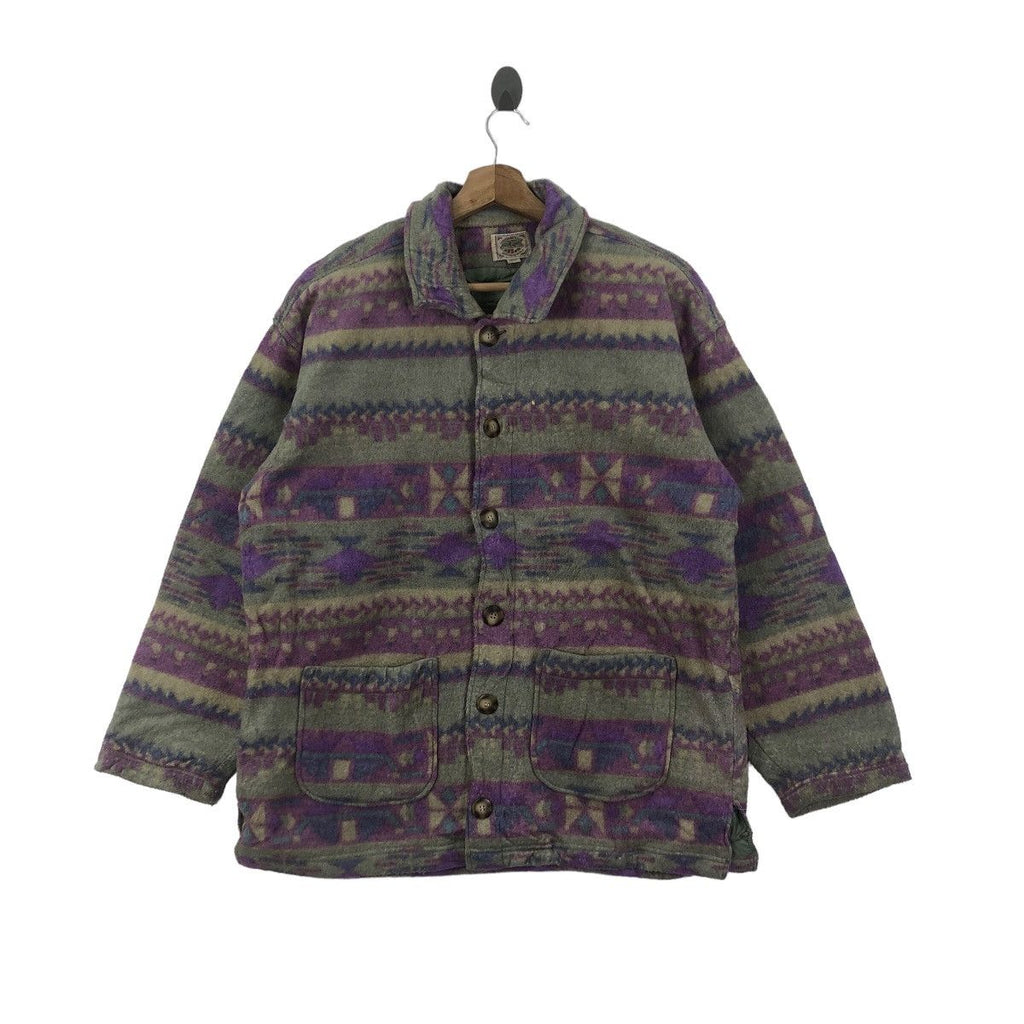 Vintage VIRGIN VOYAGE NAVAJO Aztec Sherpa Purple Fleece Jacket Windbreaker Outdoor Overcoat