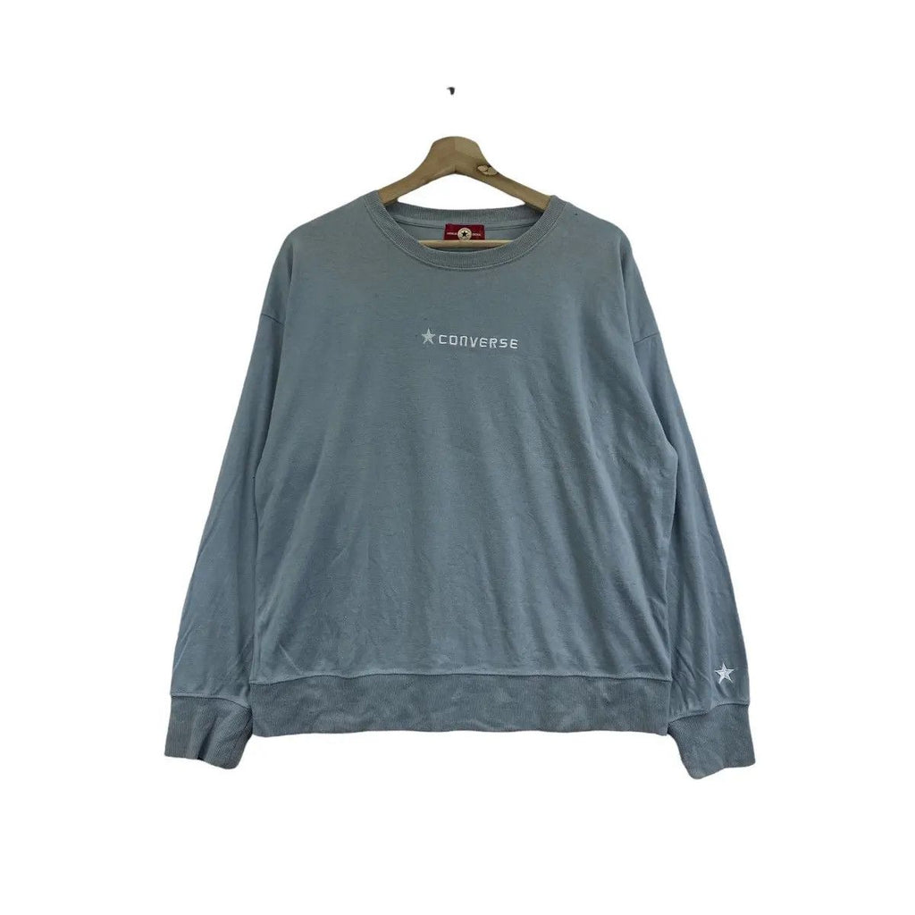 Vintage CONVERSE ALL STAR Center Logo Blue Sweater Pullover Jumper Grunge Seattle