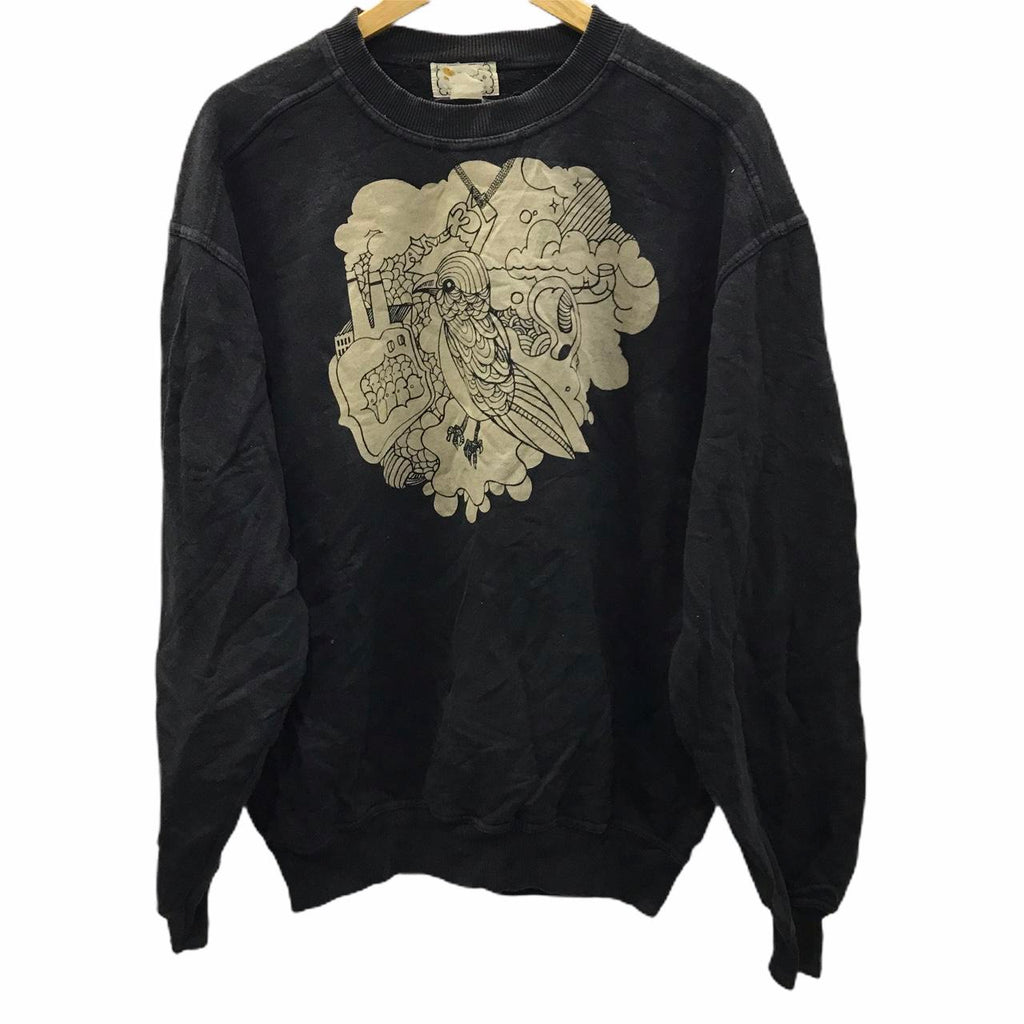 Vtg SYNDROME AMERICA’s FINEST  Sweatshirt Grey Jumper Bird Art Logo Spell Out Crewneck Sweater