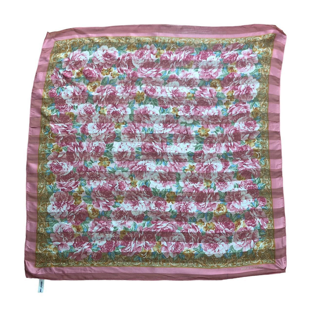Vtg MARIO VALENTINO ITALY Silk Roses Floral Scarf Shawl Hand Rolled Neckerchief