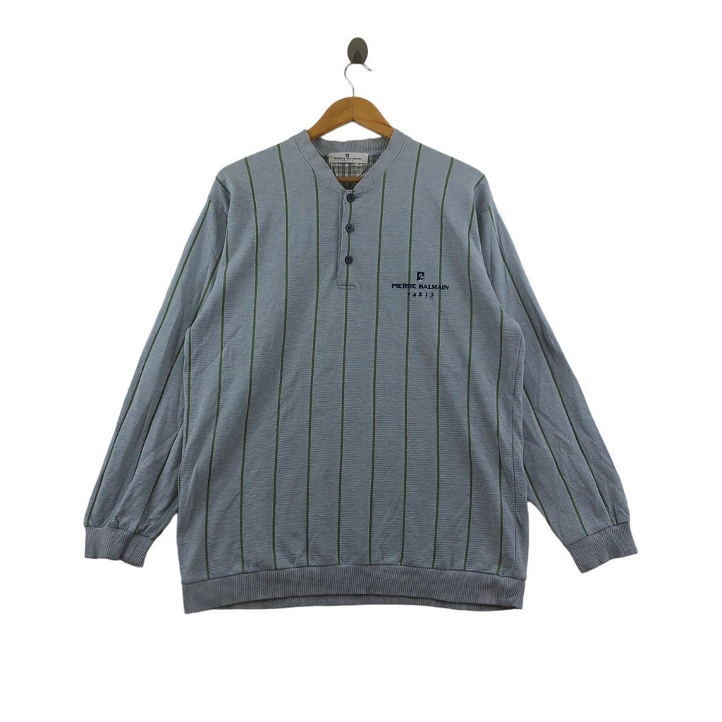 Vintage BALMAIN PARIS PIERRE Striped Henley Sweatshirt Sweater Pullover