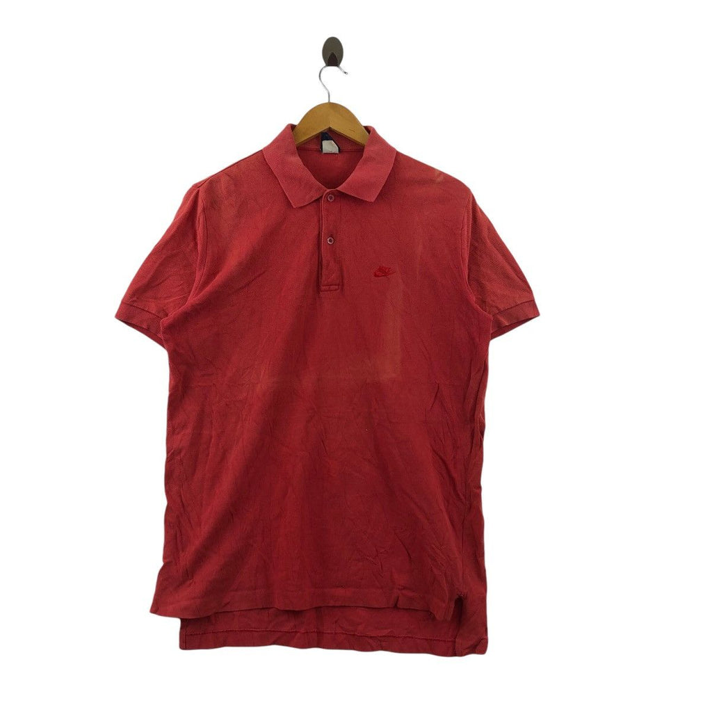 Vintage 80’ NIKE BLUE TAG Natural Sun Faded Red Polo Tee Shirt Embroidered Swoosh Logo