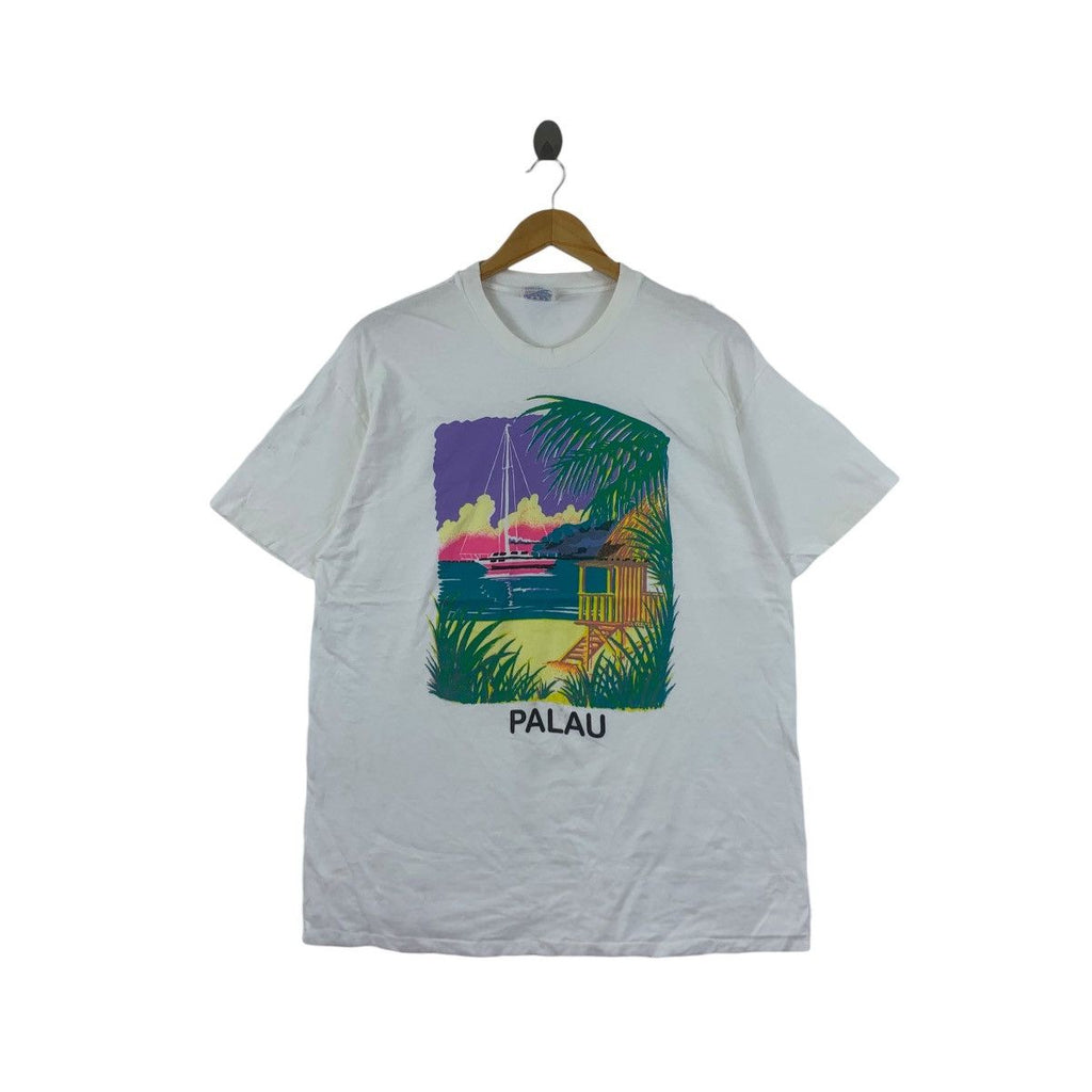 Vintage 90’ PALAU OCEAN PACIFIC Koror Island Tee Shirt Top Illustration Beach Summer