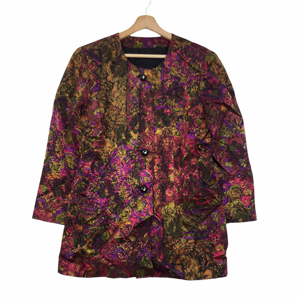 Vintage Pret A Porter GINZA JAPAN MAGGY Full Print Floral Coat Dress Blouse Cardigan Top