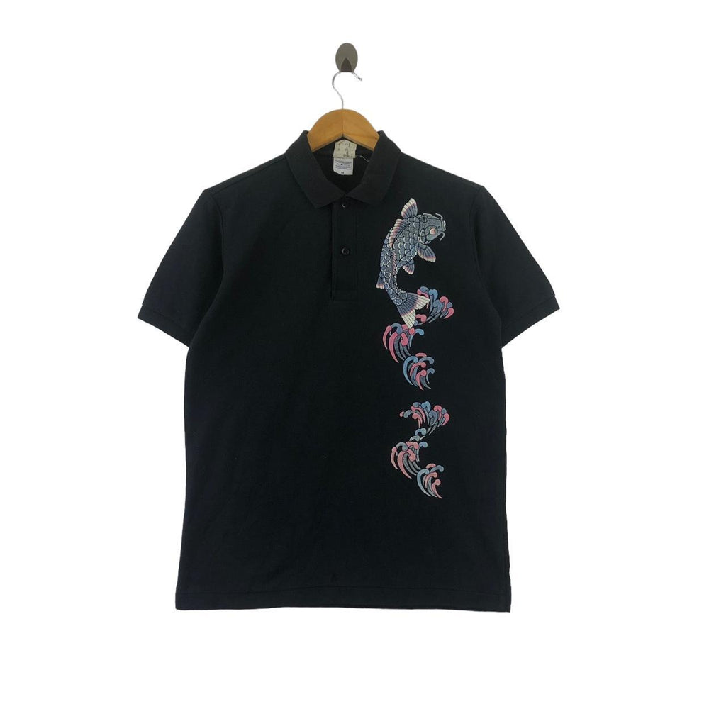 Vintage JAPAN KOI FISH Kodama Niigata Art Painting Polo Tee Shirt Ornamental