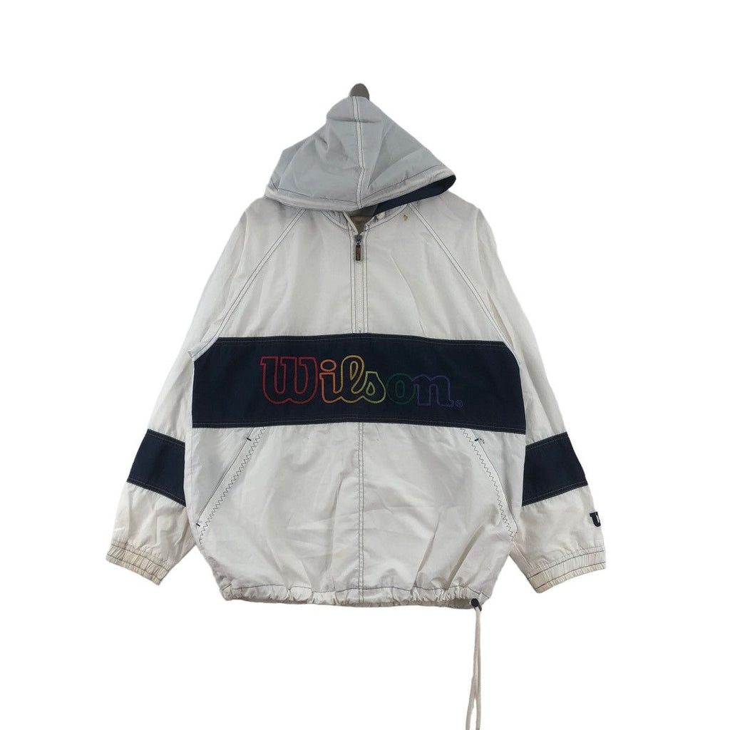 Vintage WILSON USA RAINBOW Embossed Logo Hoodie Zipper Jacket Windbreaker