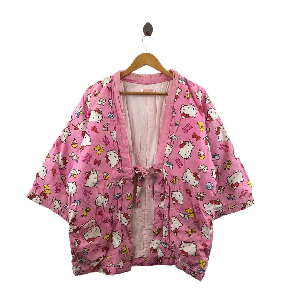 Vtg HELLO KITTY JAPAN Over Print Pink Robe Kimono Pyjamas Cartoon Anime Manga Comic
