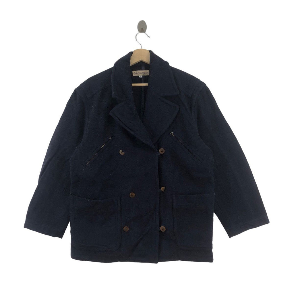 Vintage CALVIN KLEIN SPORT Collection CK Double Breasted Peacoat Blazer Coat Jacket Overcoat