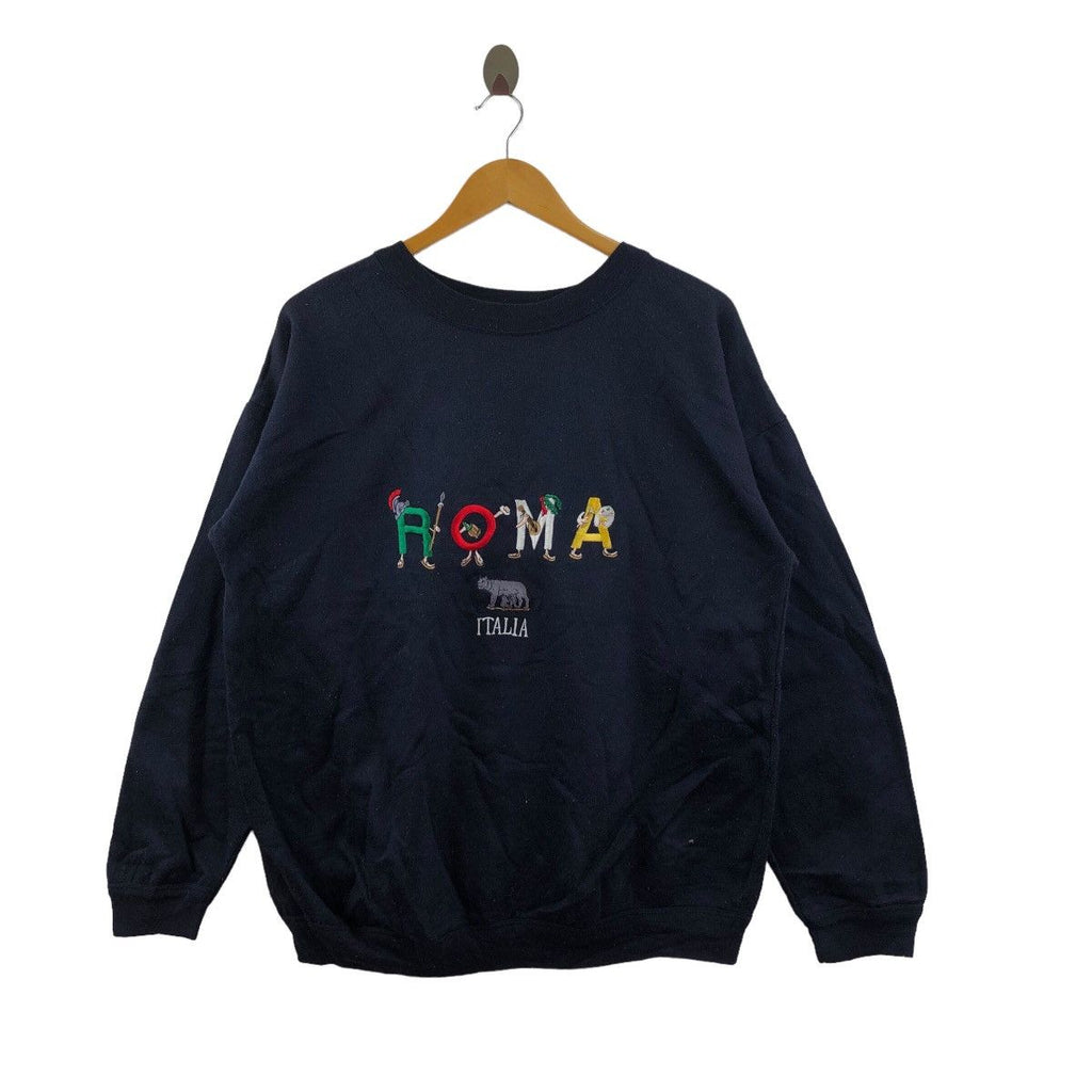 Vintage ROMA ITALIA ART Painting Embroidered Sweatshirt Made In Italy Sweater Pullover Jumper