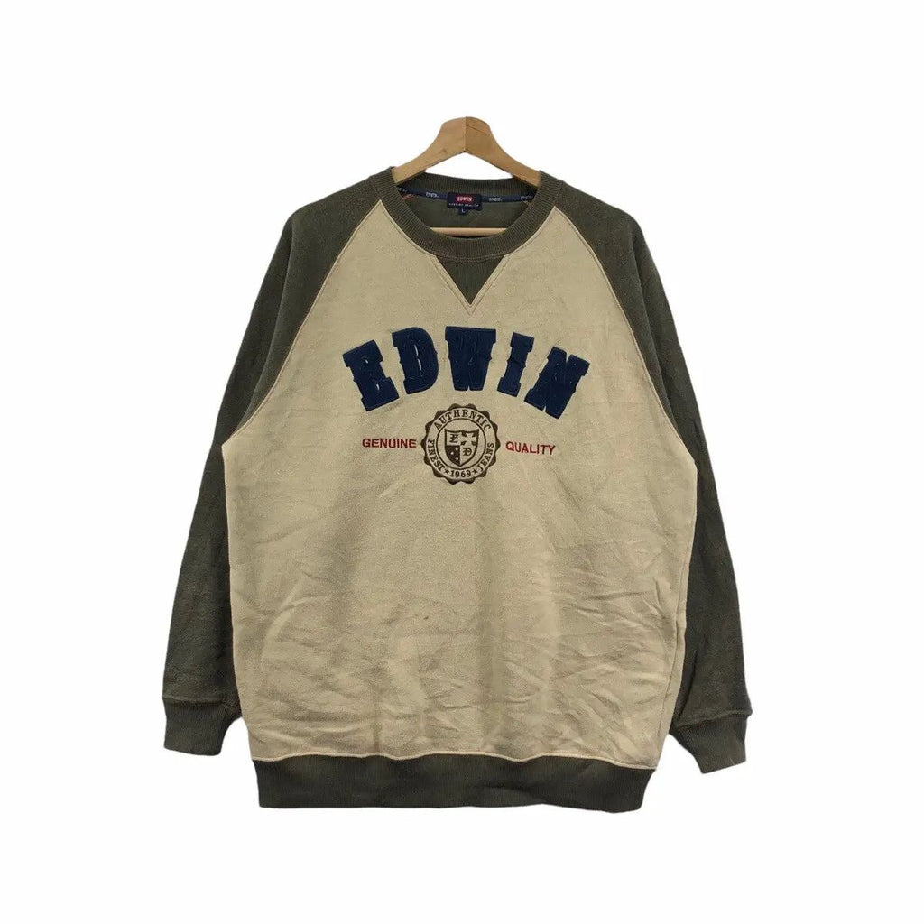 Vintage EDWIN HEAVY COTTON Embossed Logo Sweatshirt Sweater Pullover Outdoor Sport