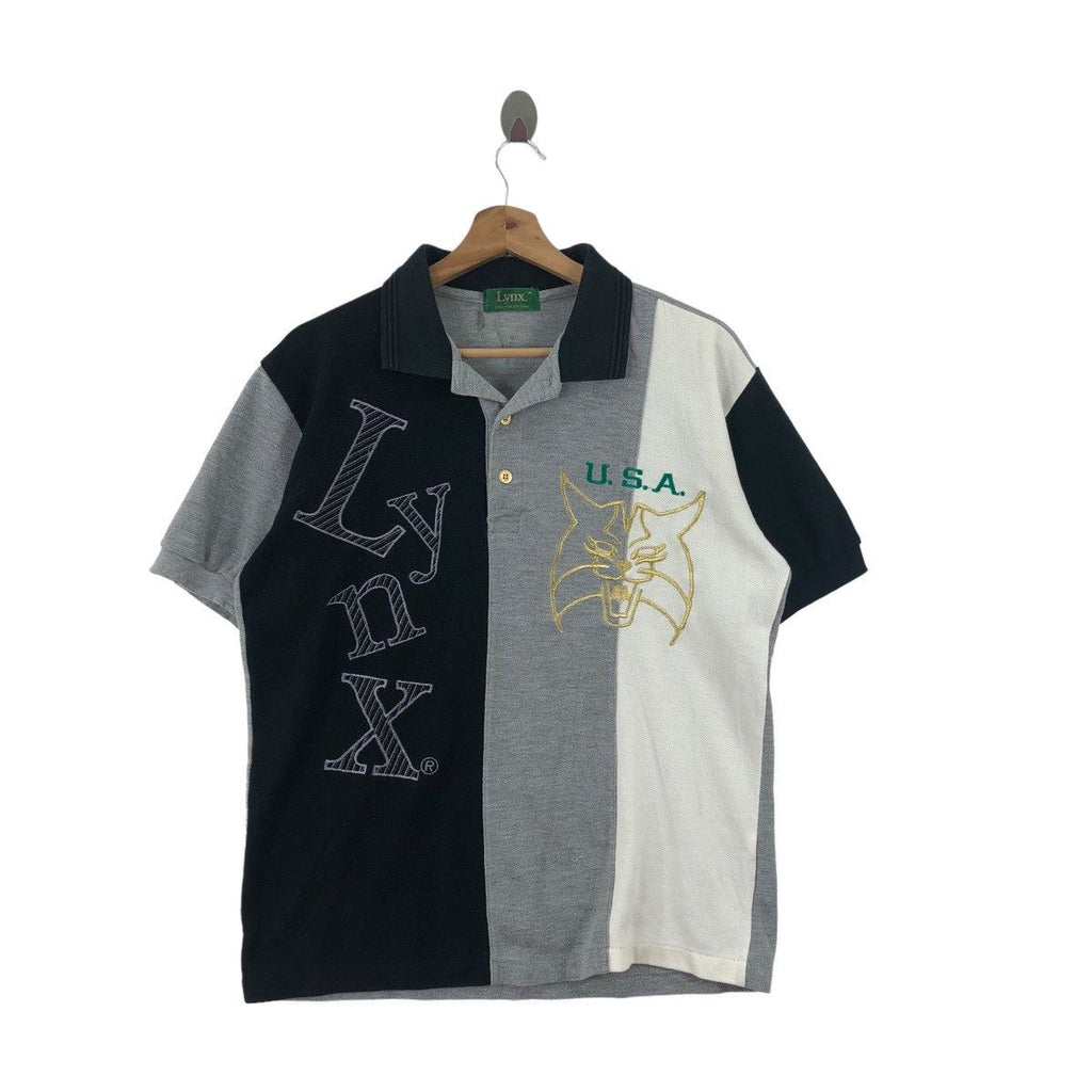 Vintage LYNX USA GOLF Collection Tiger Logo Polo Tee Shirt Striped