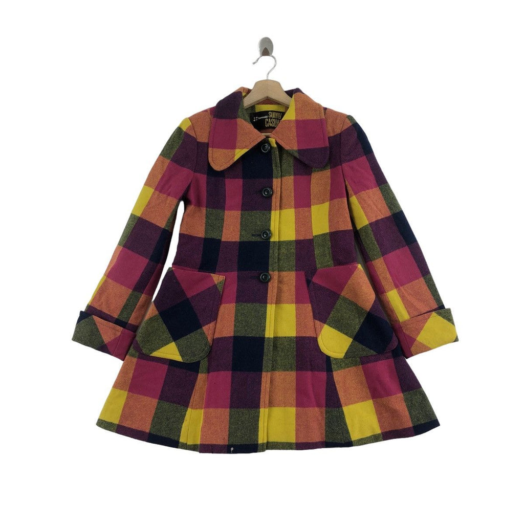Vintage HANASAKI JAPAN Sunny Casual Tartan Dress Coat Cardigan Parka Jacket