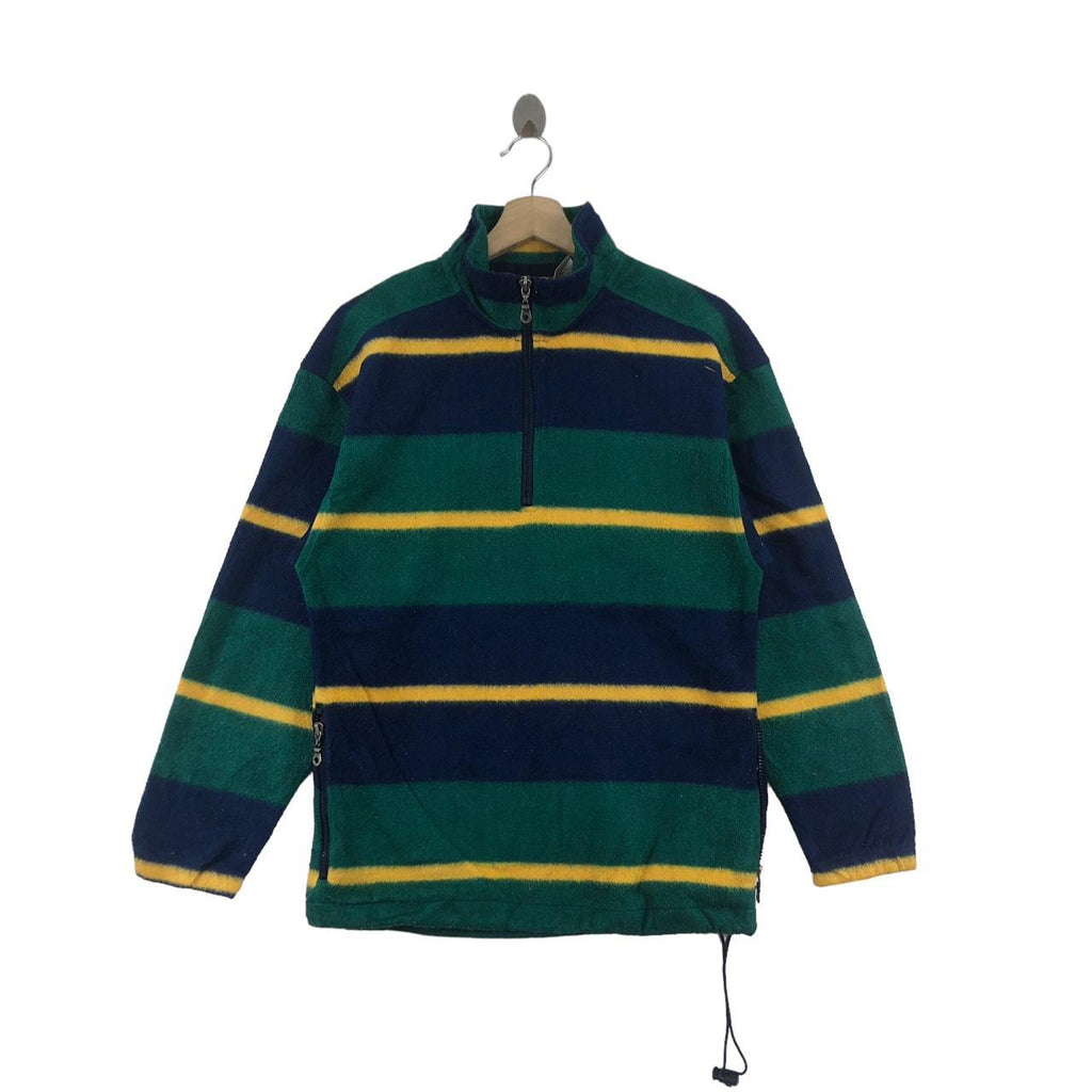 Vtg EDDIE BAUER EBTEK Collection Striped Fleece Sweater Coat Jacket Pullover