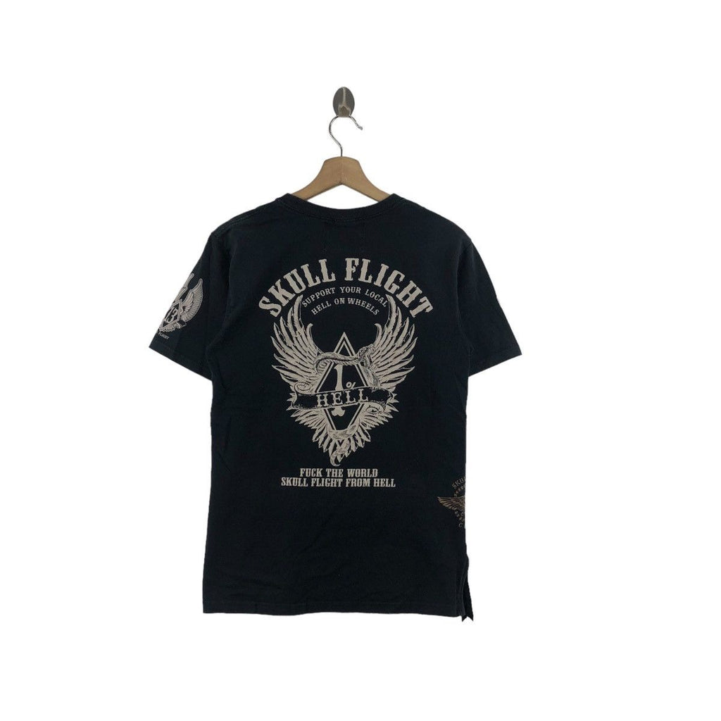 SKULL FLIGHT MOTORCYCLE Hell Wheels Tee Shirt Top Ride To Live Bones