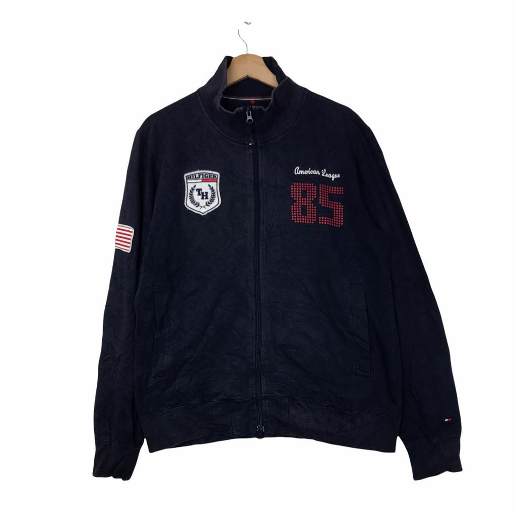 Vtg TOMMY HILFIGER Crest Logo Zip Sweater Sweatshirt Crewneck