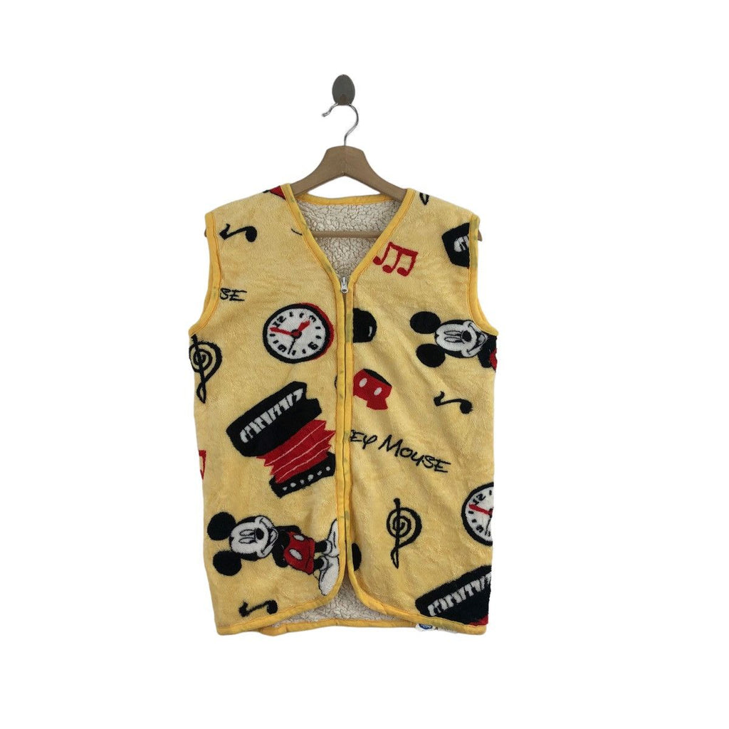 Vtg DISNEY MICKEY MOUSE All Over Print Cartoon Vest Sweater Jacket Windbreaker
