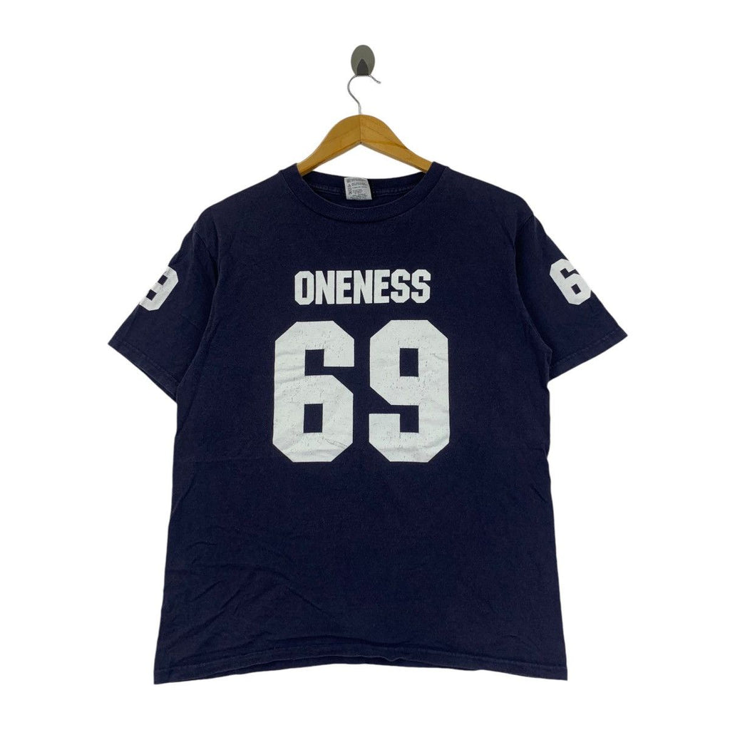 Vintage 90’ M-69 ONENESS JAPAN Natural Indigo Tee Shirt Top Made In USA Baseball