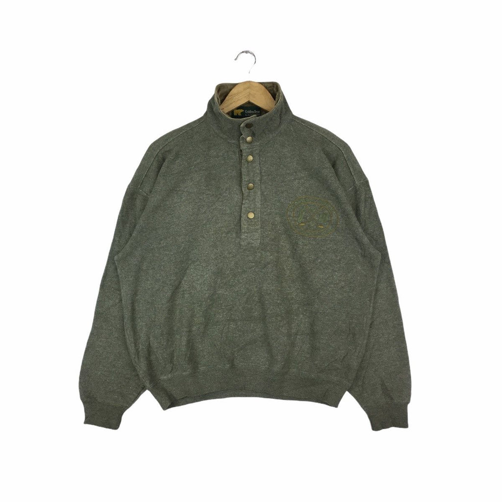 Vintage GOLDEN BEAR GOLF Jack Nicklaus Henley Snap Button Sweater Pullover Sweatshirt