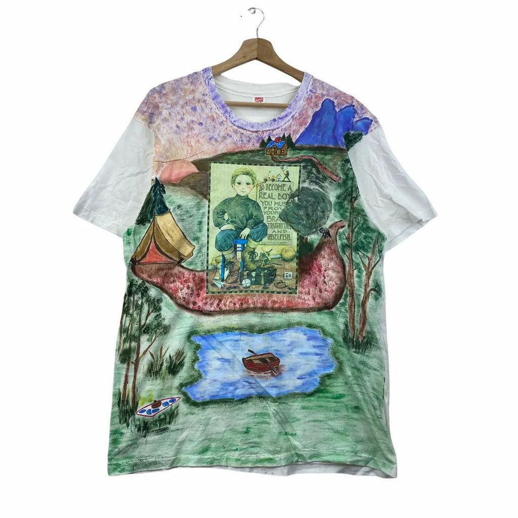 Vintage 90’ PAINTING ART CRAYON Children Story Hanes Tee Shirt All Over Print AOP