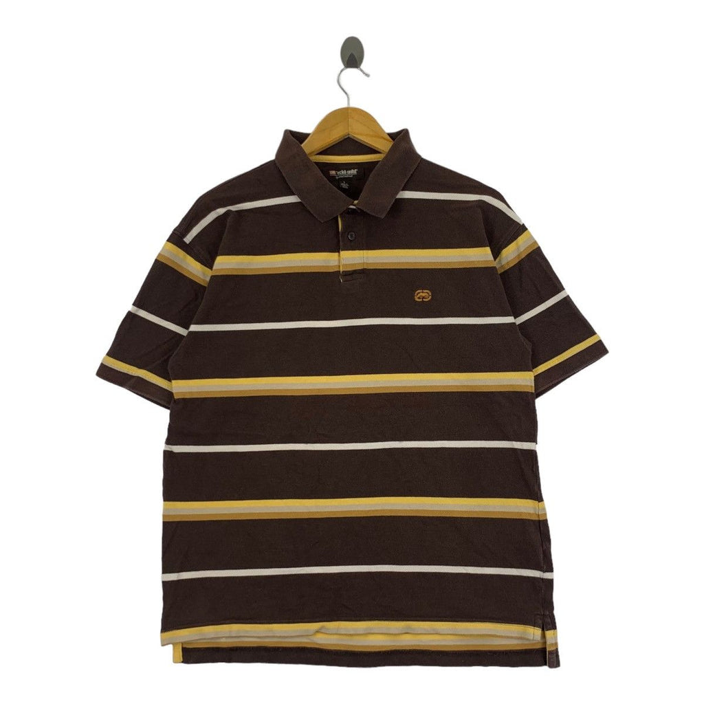 ECKO UNLTD FUNCTION Skate Embossed Rhino Polo Tee Shirt Striped Graffiti