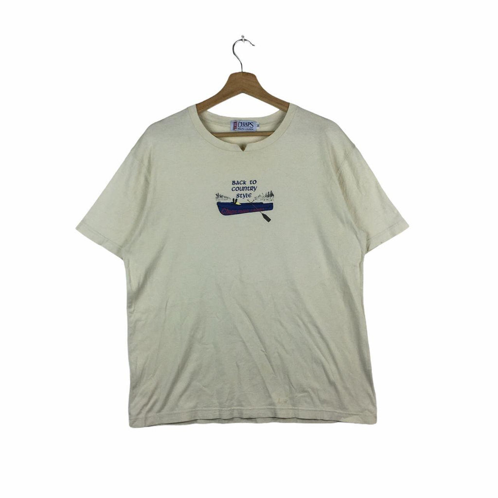 Vtg CHAPS Polo Ralph Lauren Back To Country Kayak Tee Shirt Bear Stadium Olympic