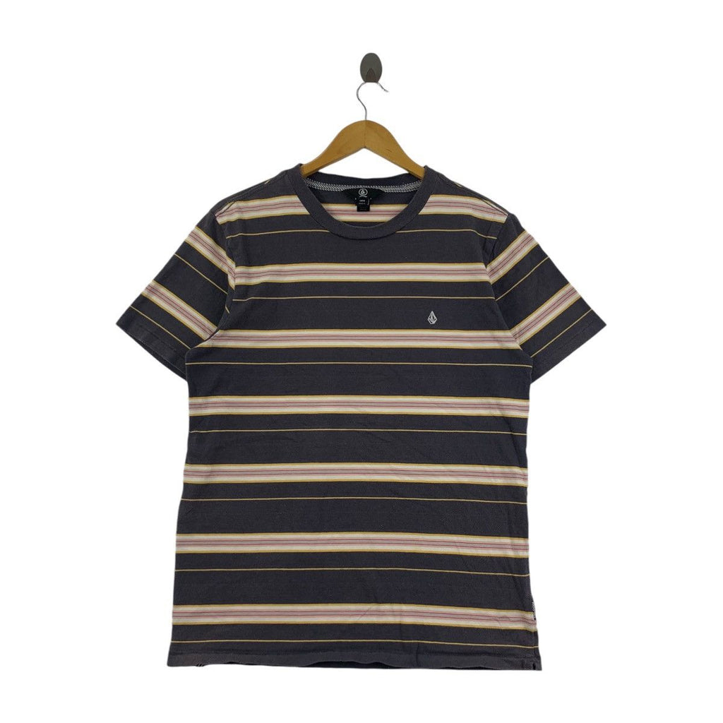 VOLCOM SKATEBOARD True To This Collection Tee Shirt Top Striped Embossed Logo