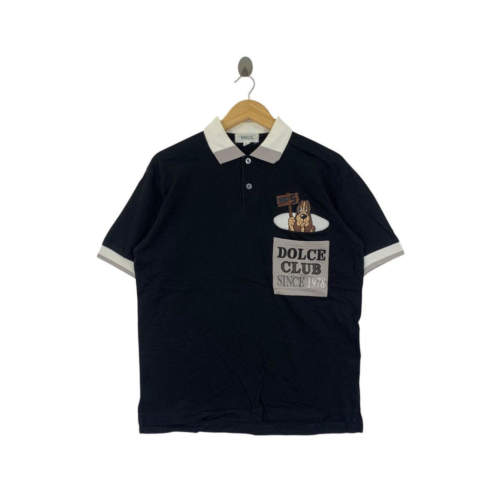 Vintage DOLCE CLUB DOG 1978 Embroidered Pocket Polo Tee Shirt Top Collar Cartoon
