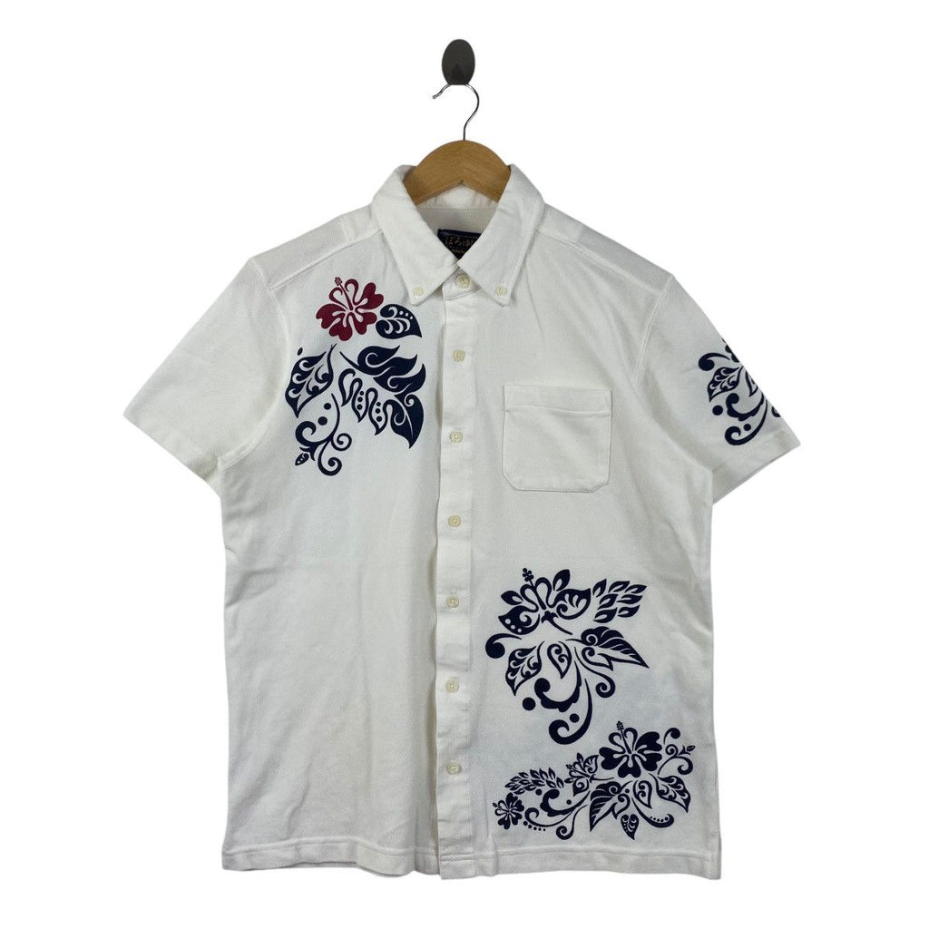 HABUBOX KARIYUSHI YUSHI Okinawa Beach Floral Casual Tee Shirt Top Button Up Beach Vacation