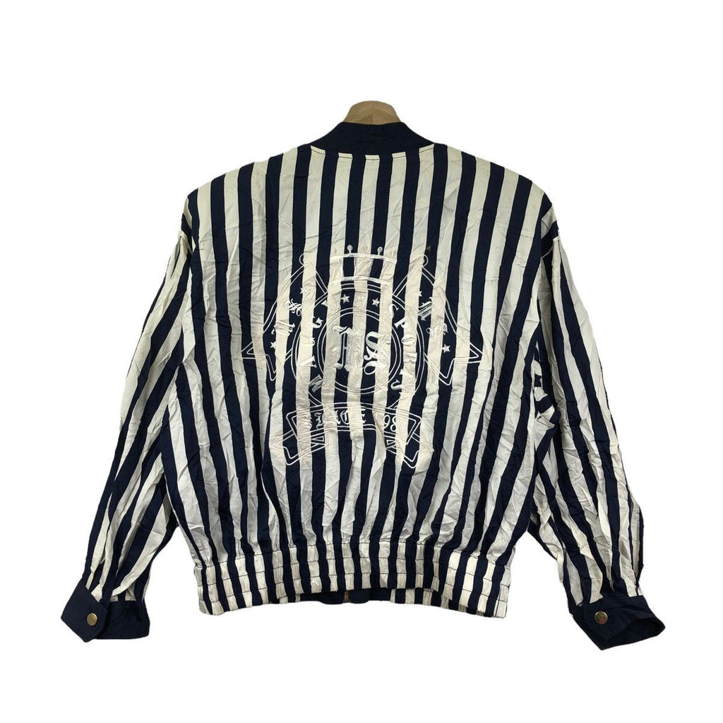 Vintage MAGGY SPORTS GINZA Japan Designer Striped Jacket Windbreaker Embroidered Logo