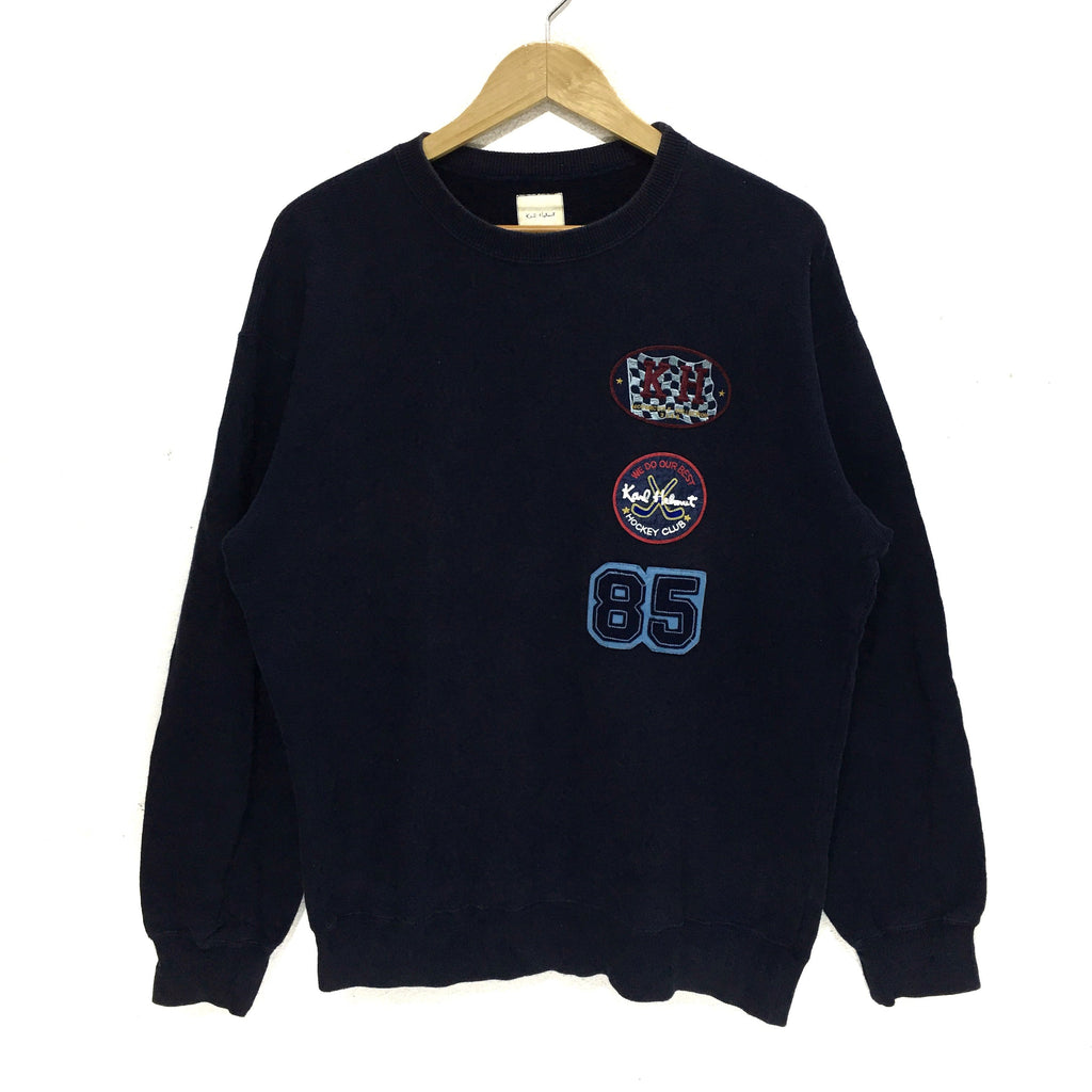 Vintage PINK HOUSE KARL HELMUT Made In Japan Sweatshirt Patches Embossed Logo Hockey Club Pullover Jumper Crewneck Sweater