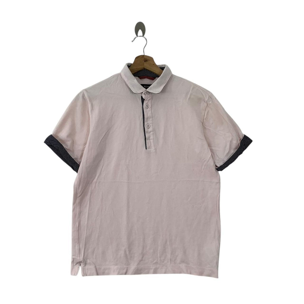 Vintage BEAMS PLUS HEART Polka Dot Tipped Polo Tee Shirt Top Collection