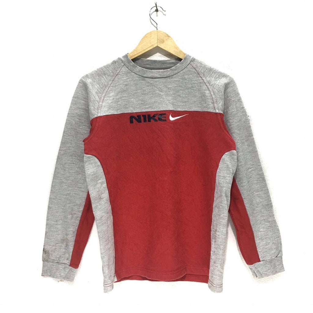 Vintage NIKE Swoosh Logo Red Striped Crewneck Sweatshirt Sweater Pullover Jumper Jersey Run Gym Yoga
