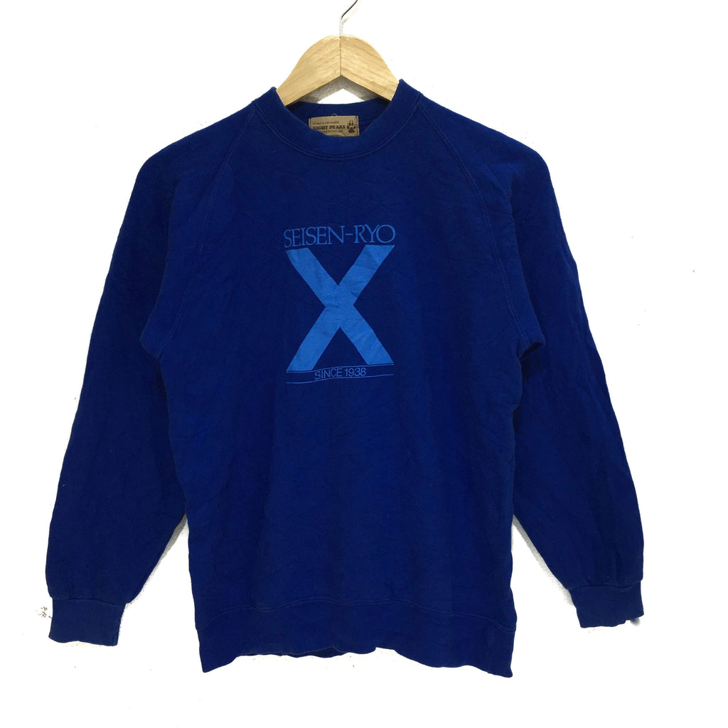 Vintage EIGHT PEAKS JAPAN Seisen Ryo X Sweatshirt Pullover Jumper Blue Sweater