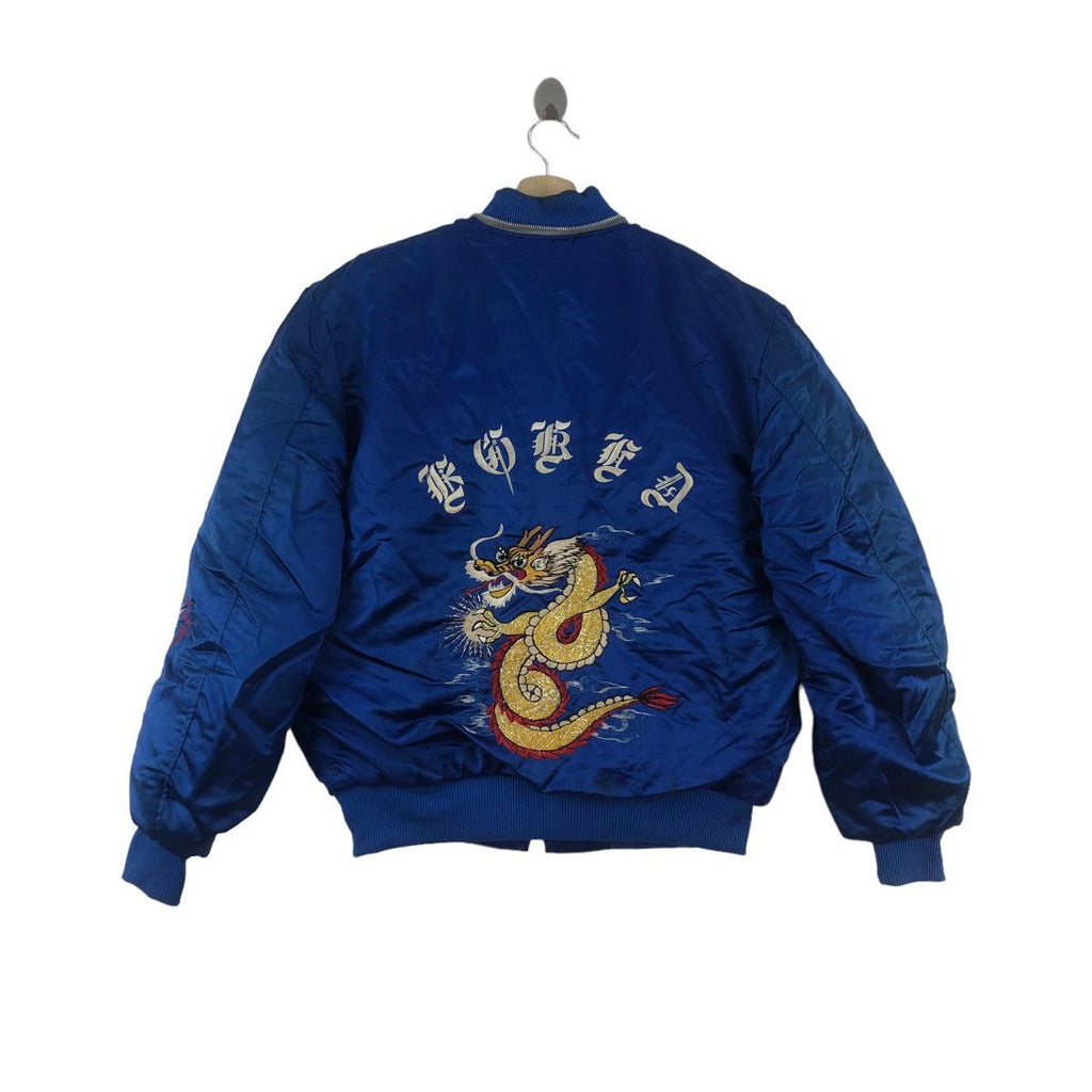 Vintage 90’ KOREA SUKAJAN DRAGON RYU Embroidered Jacket Bomber Windbreaker Fujin Raijin Traditional