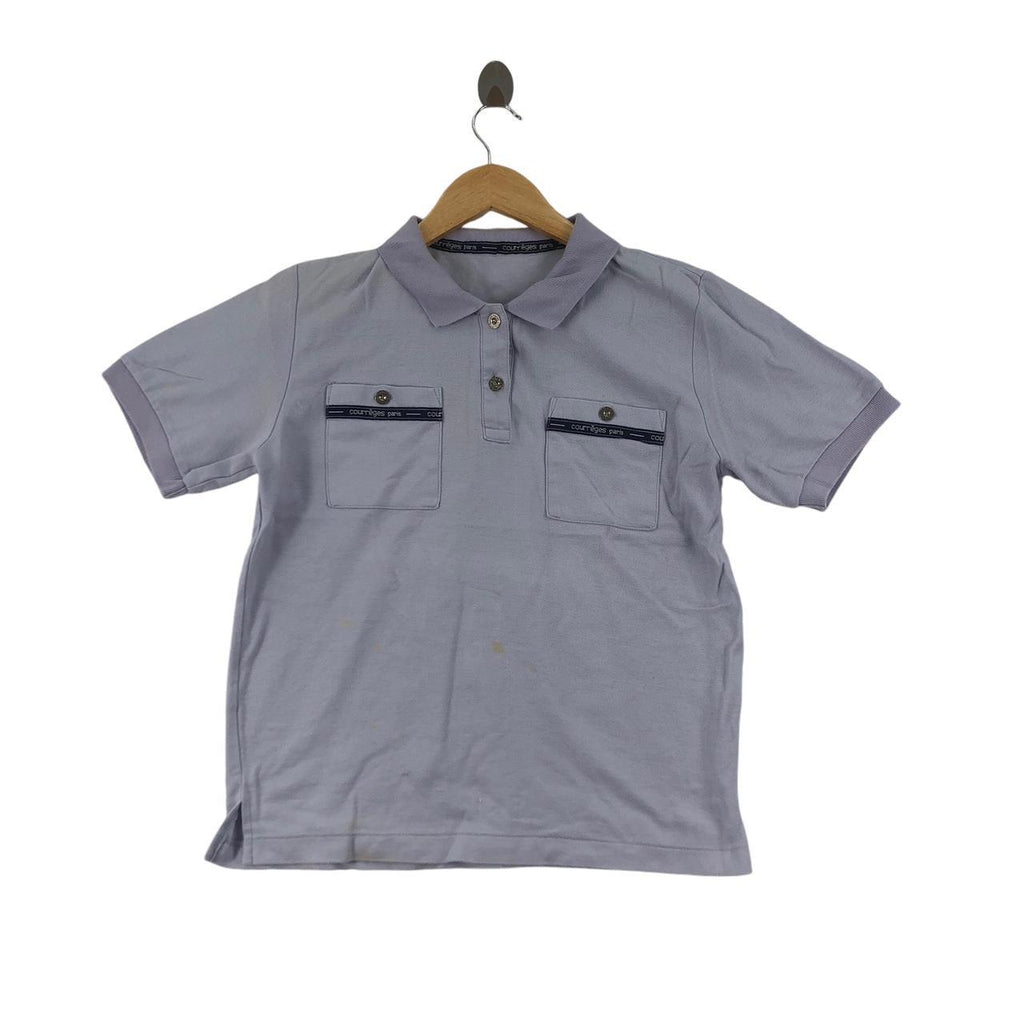 Vintage COURREGES PARIS Double Pocket Polo Tee Shirt Top Embossed Logo