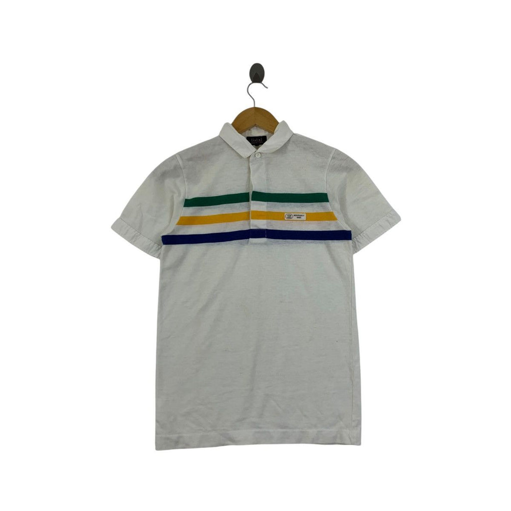 Vintage IXIZ JAPAN DESIGNER Individually Basic Polo Tee Shirt Top Striped Collar