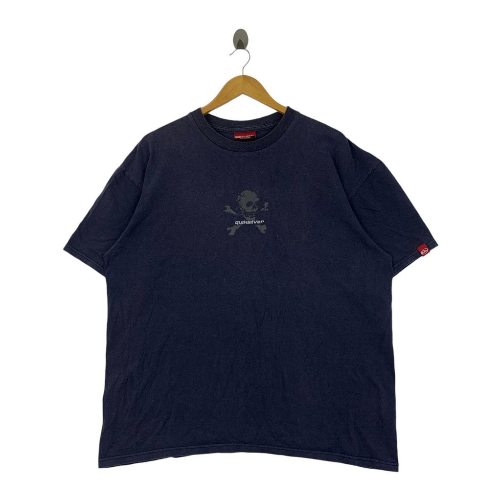 Vintage 90’ QUIKSILVER BONES Skull Skateboard Tee Shirt Top Natural Sun Faded
