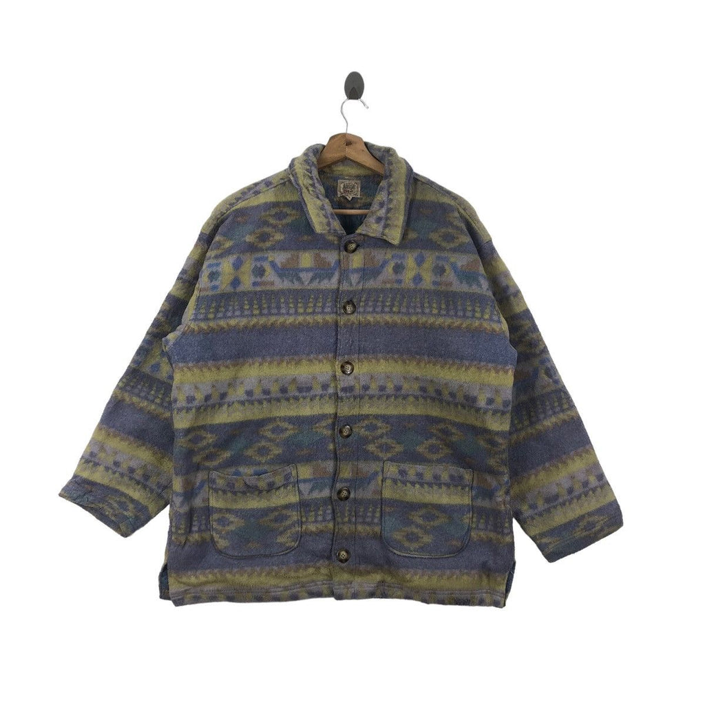 Vintage VIRGIN VOYAGE NAVAJO Aztec Sherpa Deep Pile Fleece Jacket Windbreaker Outdoor Overcoat