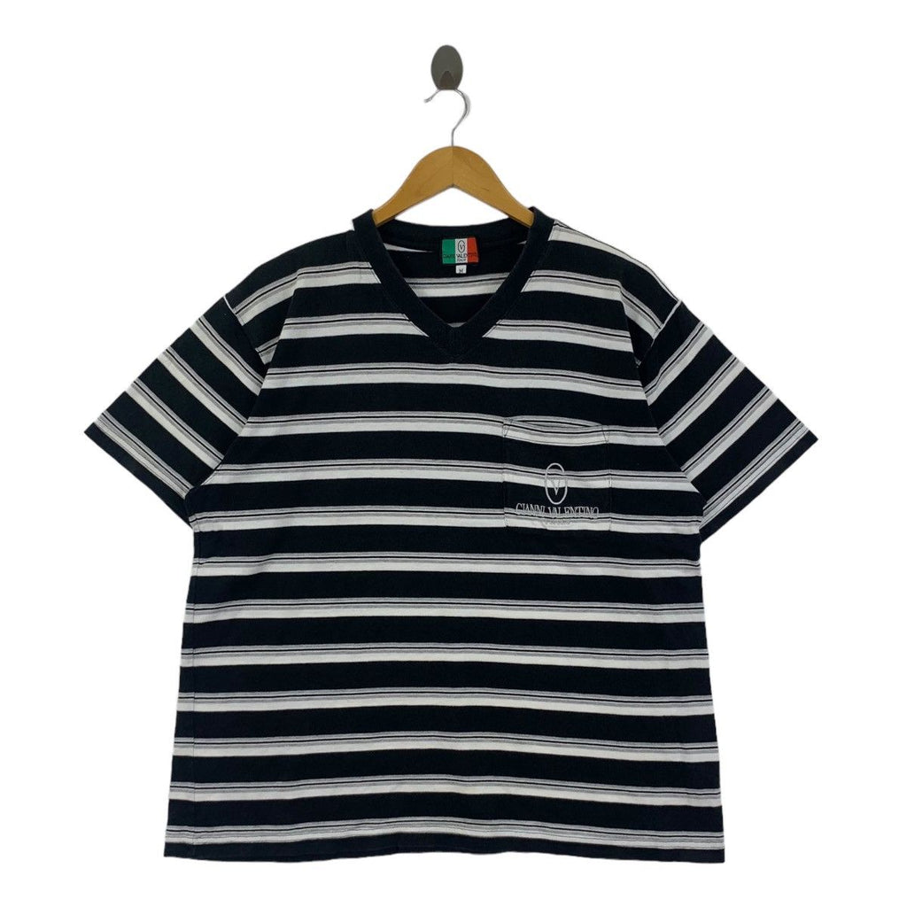 Vintage GIANNI VALENTINO ITALY Striped V Neck Tee Shirt Top